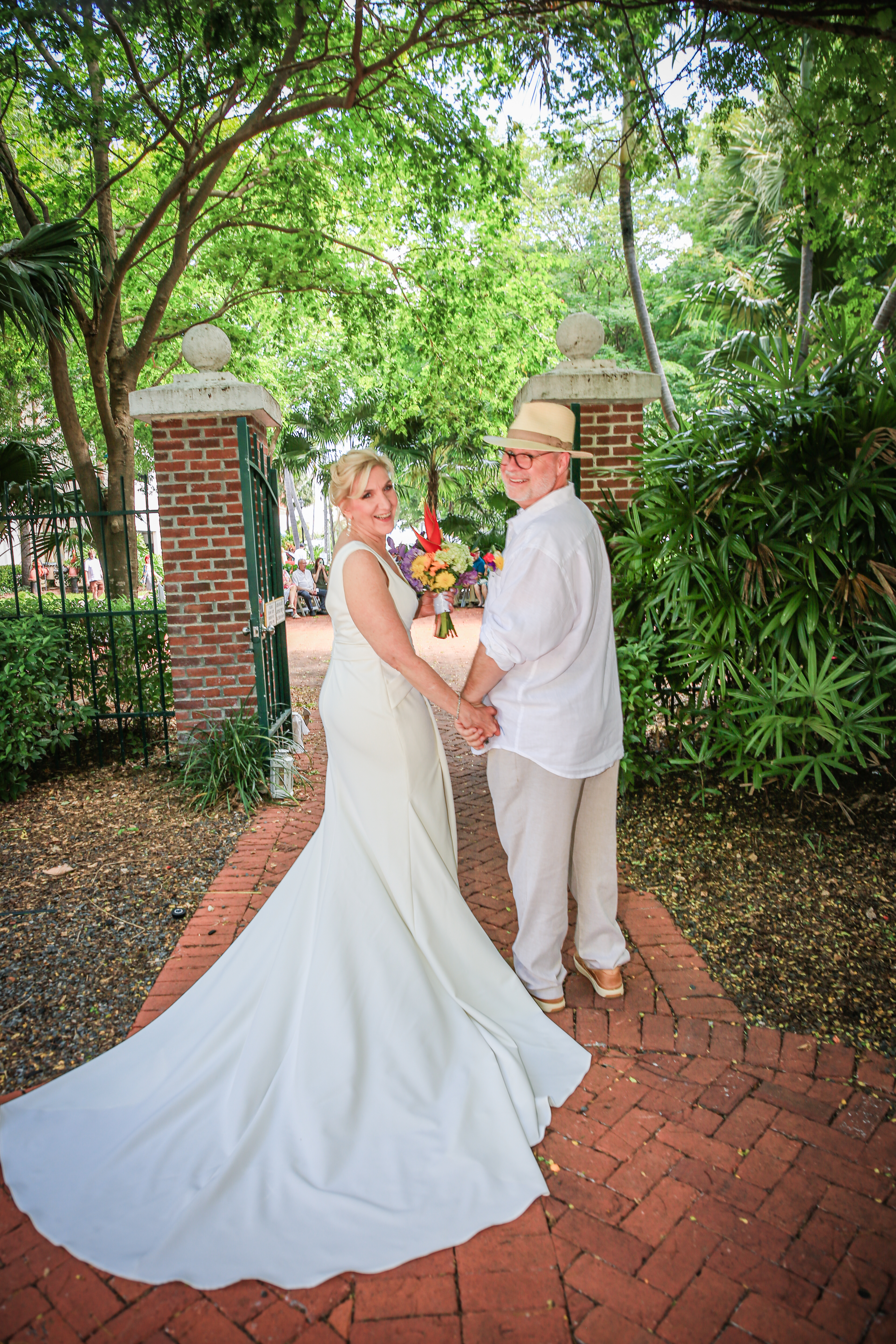Wedding couple poses for photos at Ft. Zachary Taylor in Key West Florida