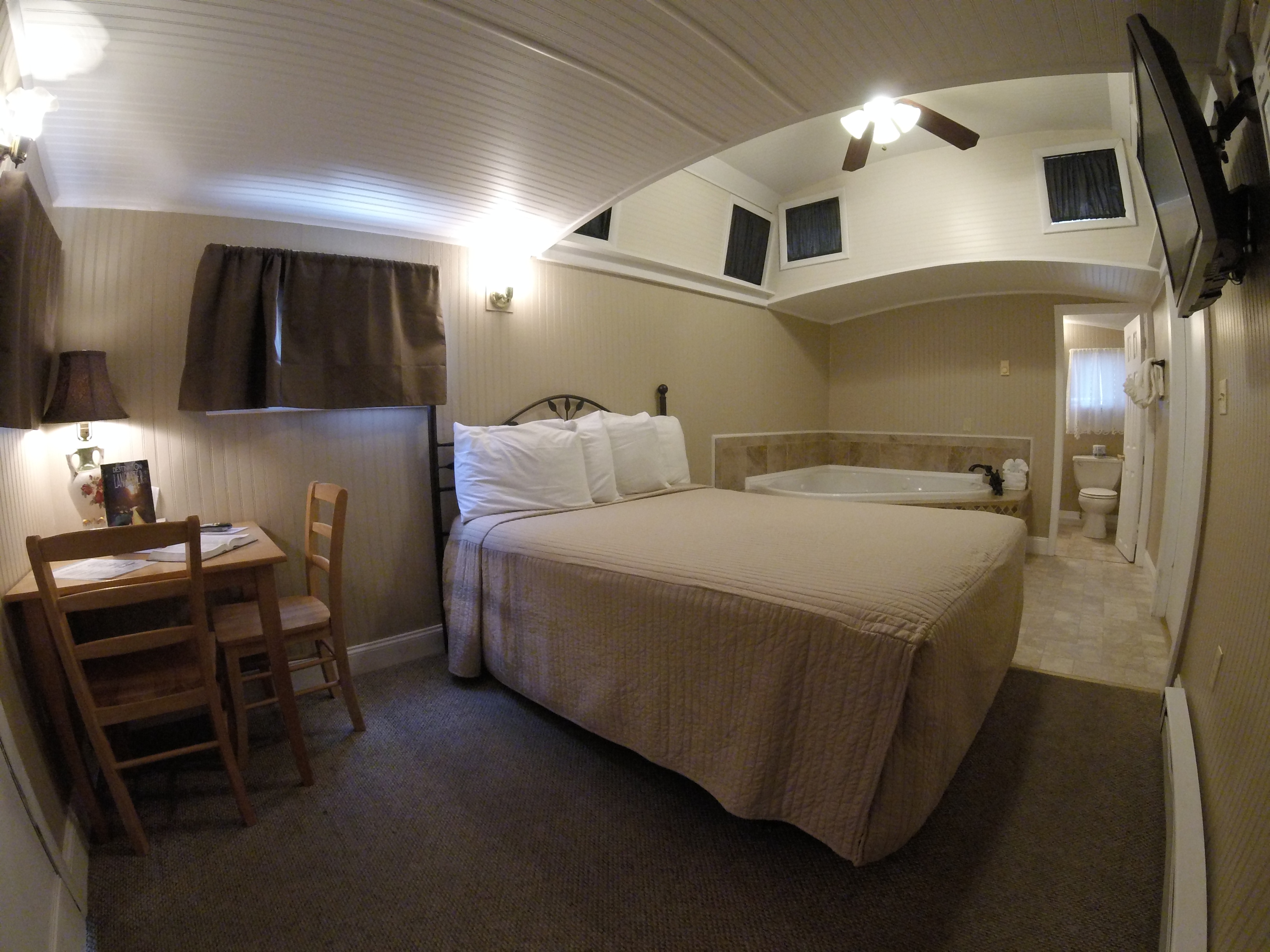interior view of honeymoon caboose motel room