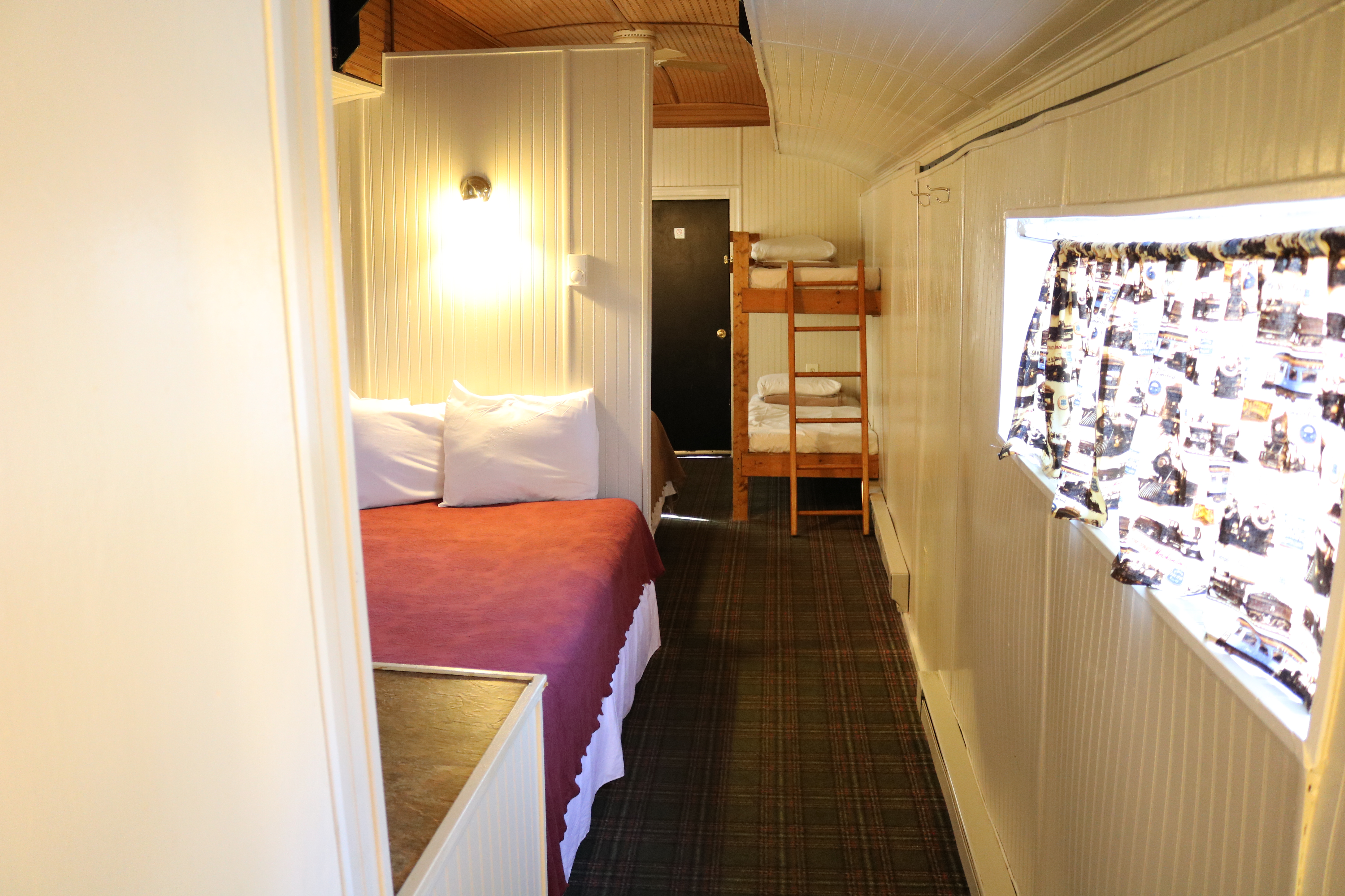 interior view of baggage car motel room