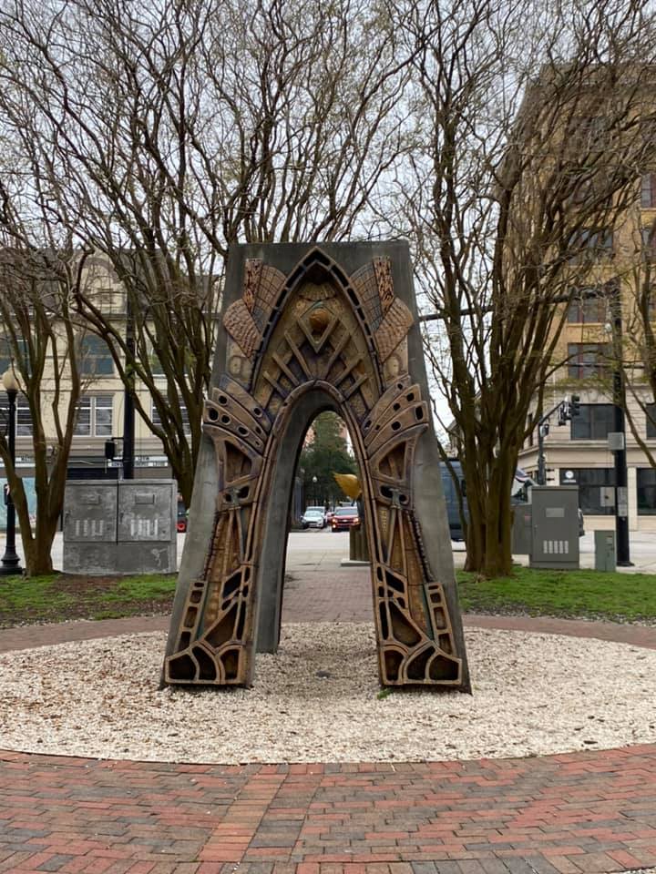 Leaning arches sculpture for the 911 Tribute in Downtown Pensacola, Florida